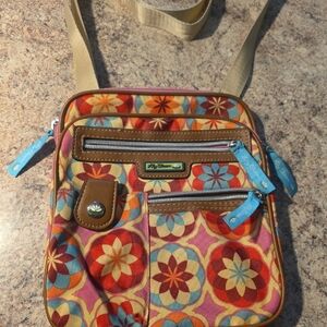 Lily Bloom Red and Orange Crossbody Bag with Vibrant Floral Design